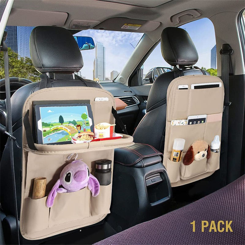 Professional Car Chair Back Side Seat Organizer with Foldable Table Tray PU Leather Organizer Box Back Seat for Travel