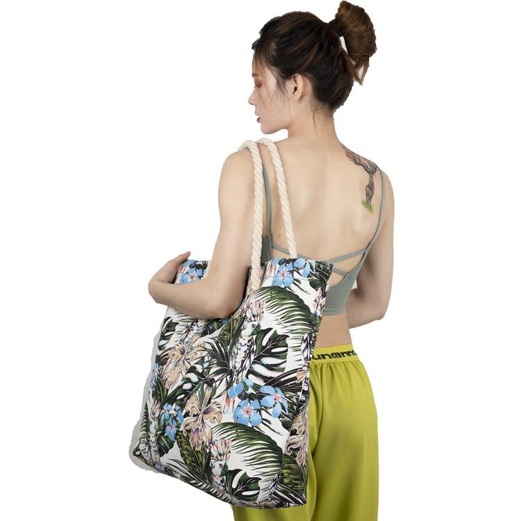 초대형 디지털 인쇄 풀 패턴 비치 폴리에스터 캔버스 토트 백 새 비치 백(로프 핸들 포함)