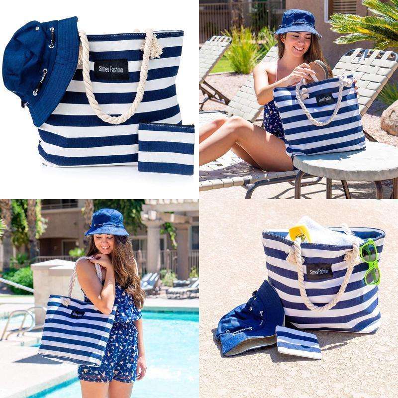 대형 캔버스 비치 가방 스트라이프 여름 숄더 쇼핑 여행 토트 여성 레이디