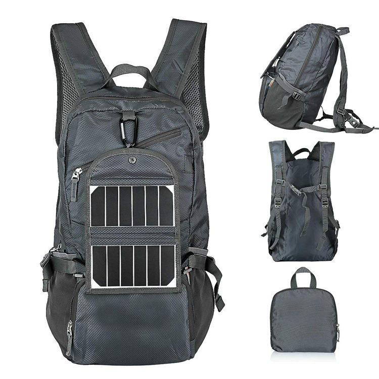 Customized men hiking knapsack camping bag waterproof solar rucksack foldable solar panel charing backpack
