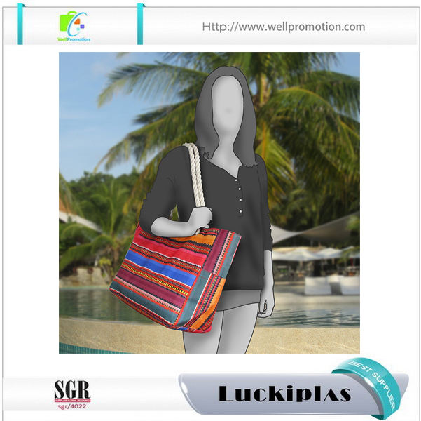 지퍼와 로프가 달린 패션 여름 캔버스 토트 비치 백