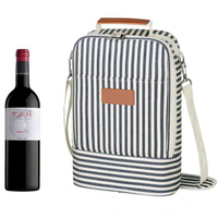 Portable waterproof padded 2 bottle wine carrier thermal bags striped wine cooler insulated bag for travel party beach