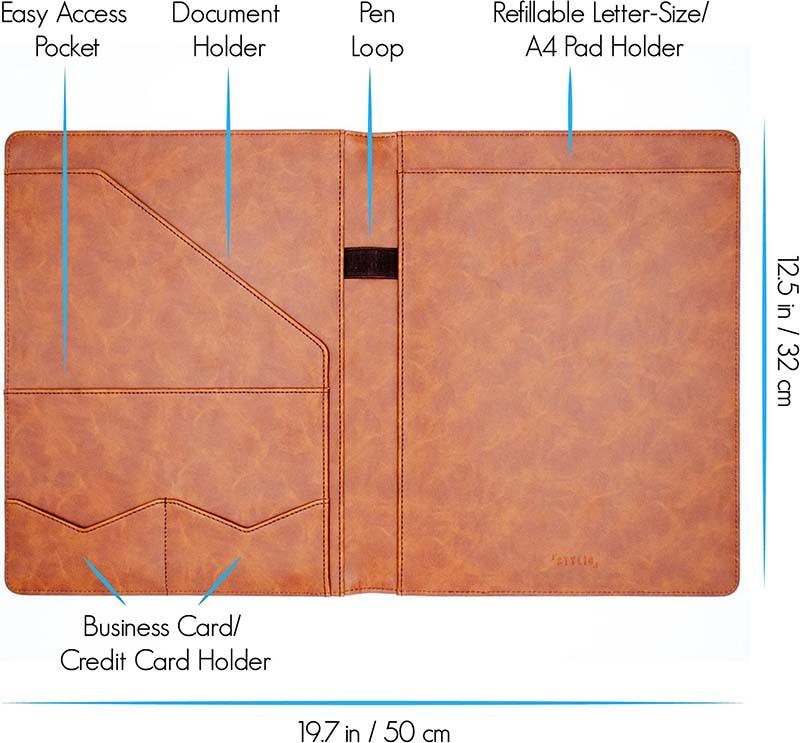 black pu leather custom document organizer business card holder padfolio portfolio folder binder