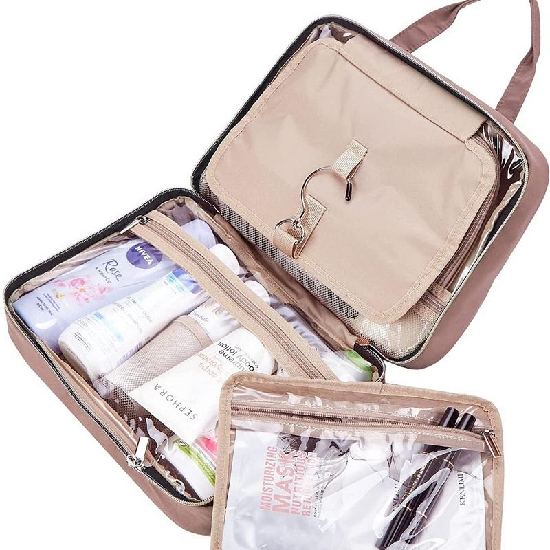 Pink Travel Make Up Bag Custom Logo Waterproof Toiletry Bags Large Capacity Cosmetic Organizer Makeup Holder With Hanging Hook