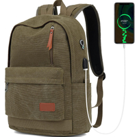 Canvas Laptop Backpack, Waterproof School Backpack With USB Charging College Backpack