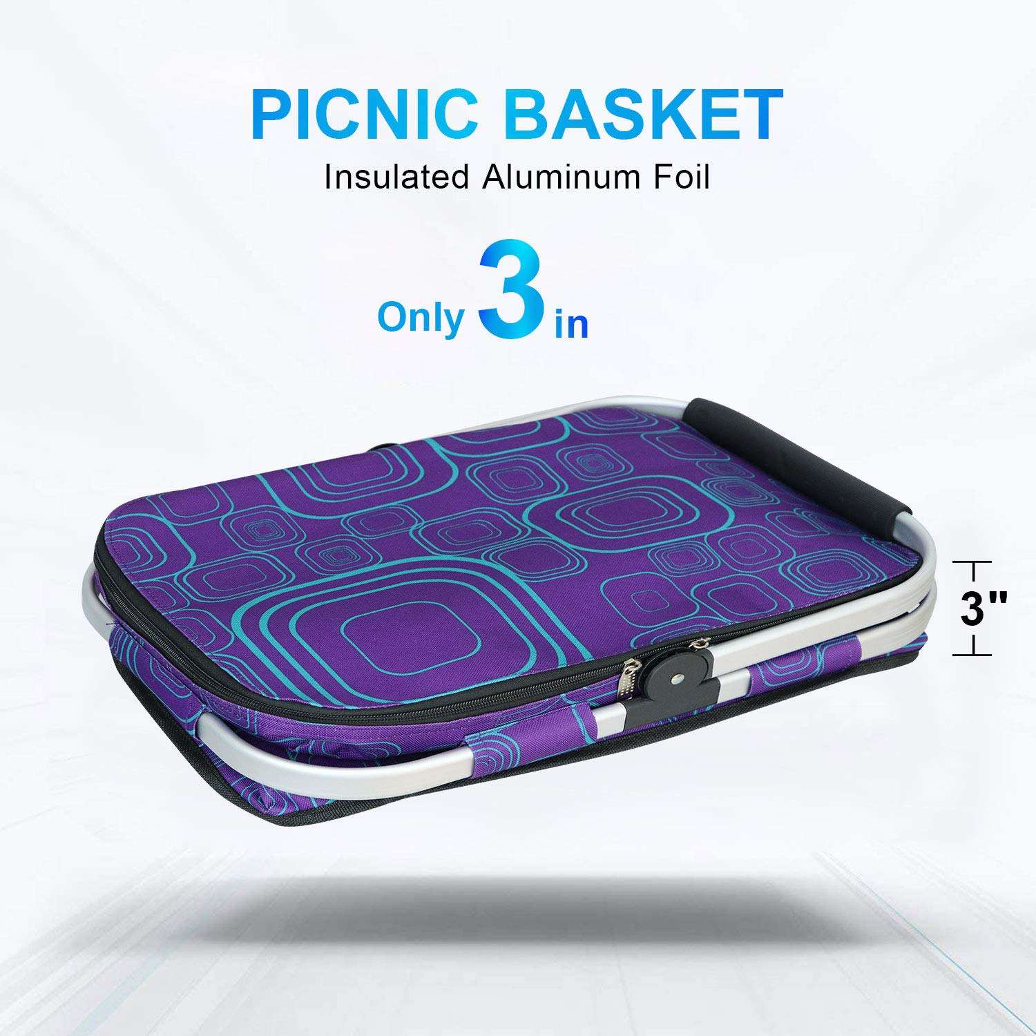 Custom logo Portable Insulated Picnic Basket Thermal Insulation -Shopping Basket, Cooler for Outdoor Trips