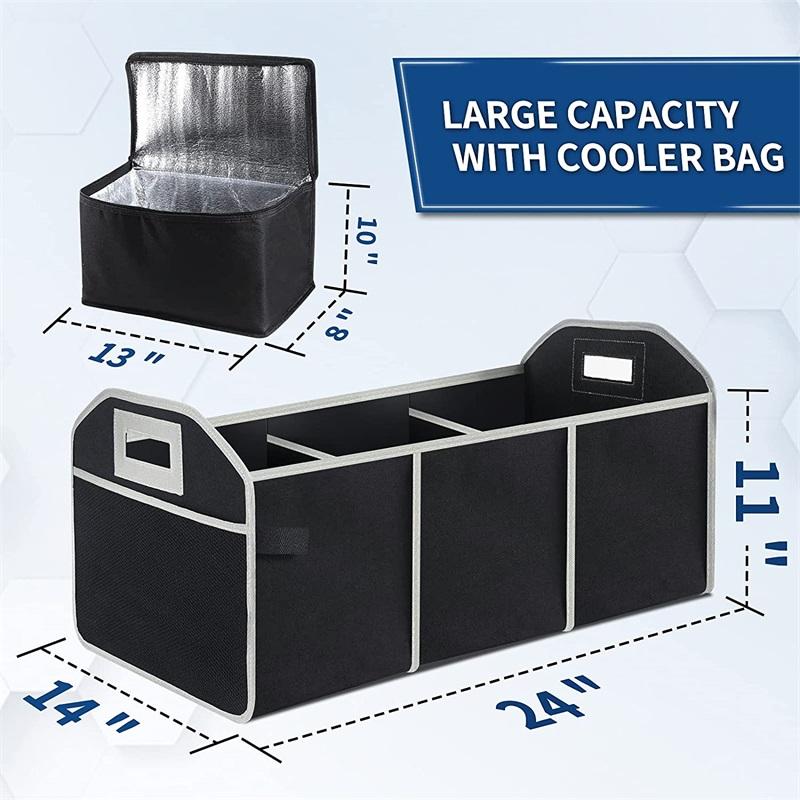 Car Trunk Organizer Car Storage with Cooler Bag 3 Compartments Collapsible Car Trunk Organizer Storage Box