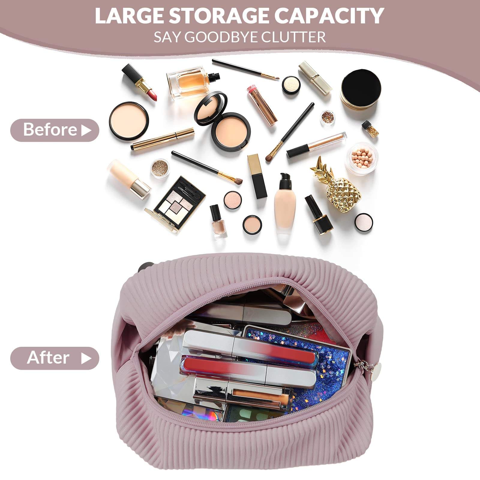 Large Capacity Double Layer Travel Brush Compartment Makeup Bag for Women Makeup for Bathroom Portable Purple Cosmetic Bag