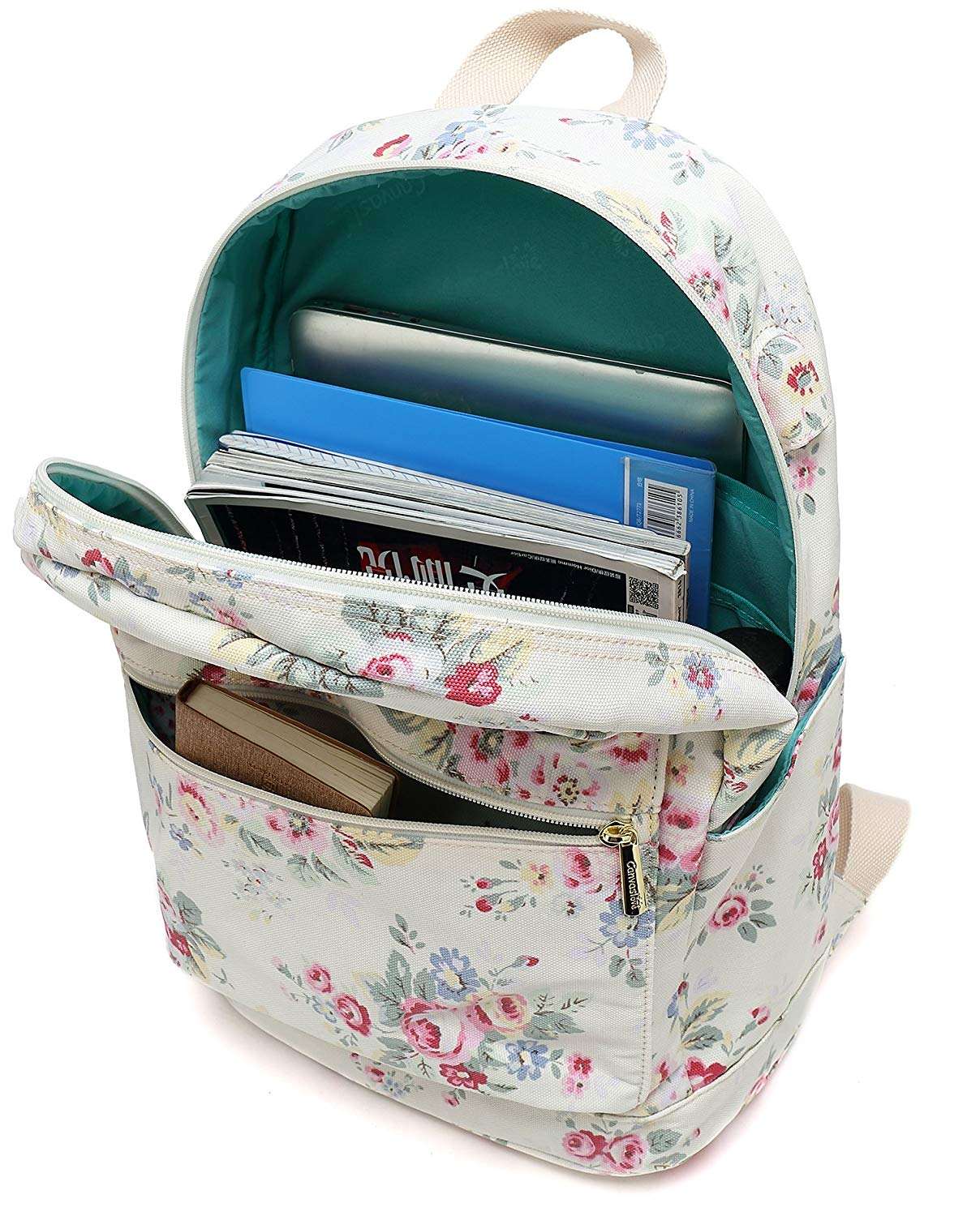 마사지 쿠션 스트랩과 USB 충전 포트가 있는 캔버스 방수 노트북 백팩 15인치