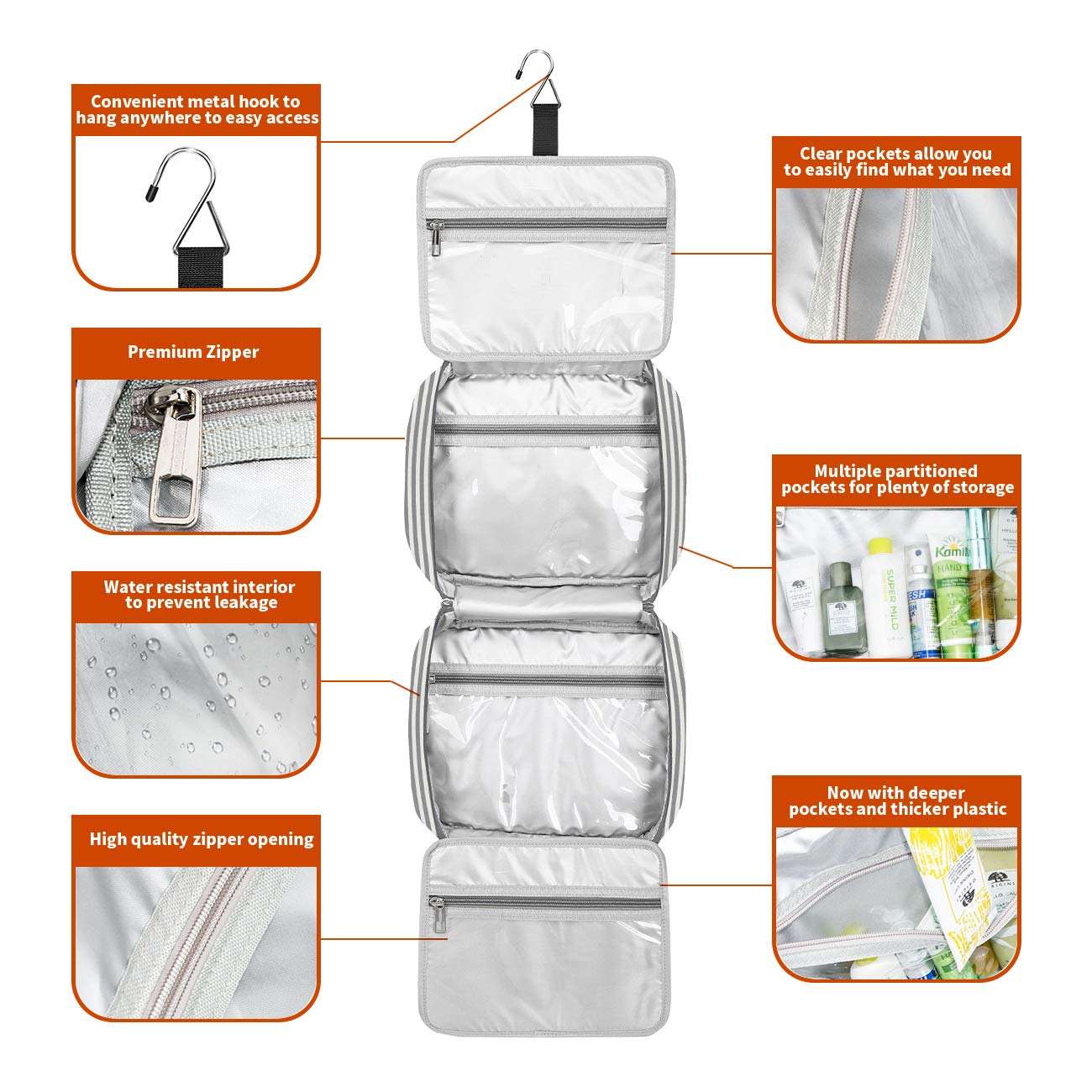 Large Capacity Hanging Travel Toiletry Bag Wash Bag Waterproof Cosmetic Bag Makeup Organizer with 4 Compartments for Women Men