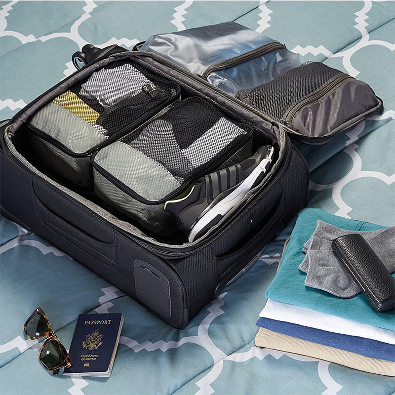 Black portable clothes shoes organizer luggage storage bag 4 pcs travel packing cubes for women men