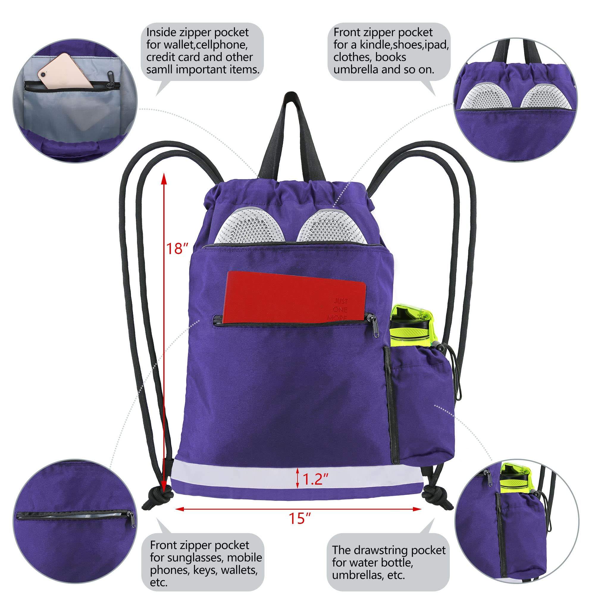 Wholesale Custom Logo Front Pockets Gym backpack For Unisex Boys Girls Gym Sport Outdoor Drawstring Bag