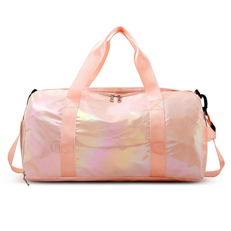 Young girls fashion pink laser radiant travel handbags duffel iridesent designer sports gym travelling duffle bags for women