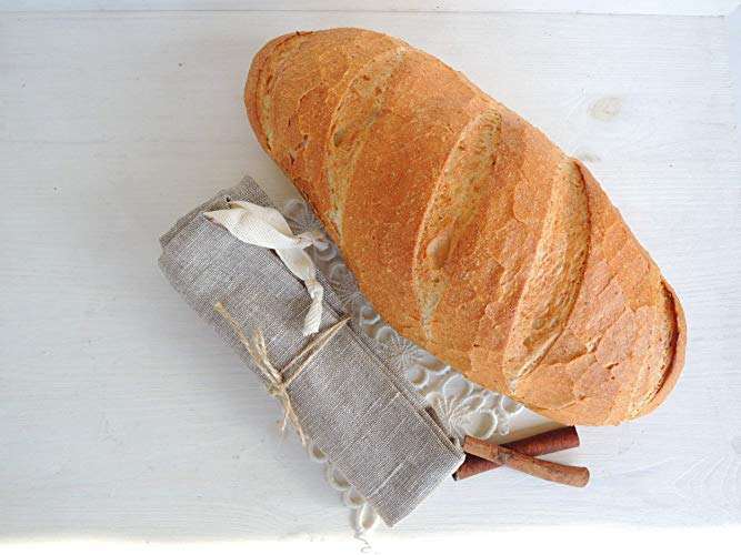 Handmade Natural Linen Bread Bag for Long Loaf, 10x16 Inch, Reusable Eco Friendly Packaging, Kitchen Food Storage