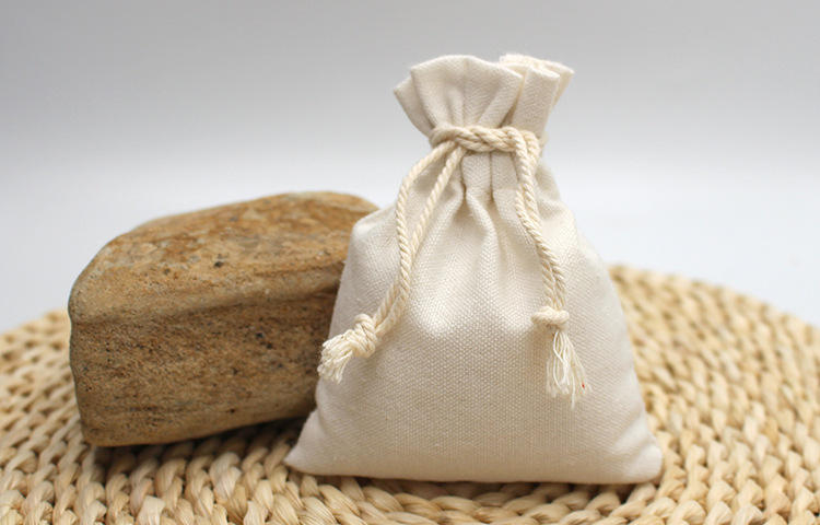 Reusable custom logo printed organic cotton canvas drawstring bag jewelry pouch for gift packaging