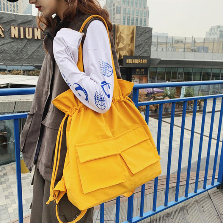 Multipurpose Drawstring Canvas Backpack Fashion Cotton Sling Shoulder Bag Girl Teenagers Big Tote Bag