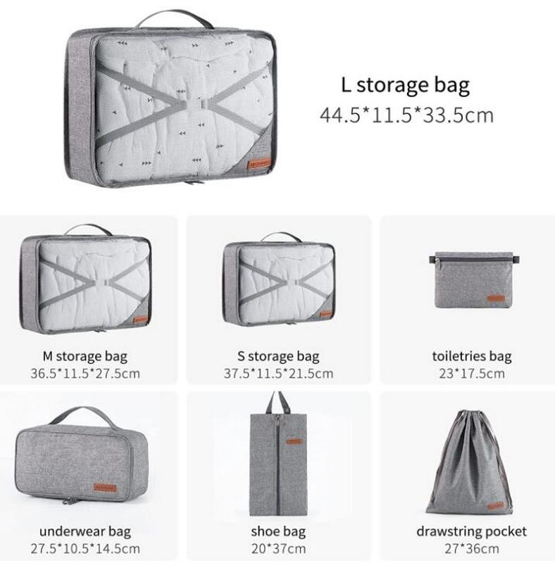 Wholesale Quality Travel Luggage Packing Cubes Set of 7 Customized Unisex Waterproof Suitcase Compression Travelling Bags