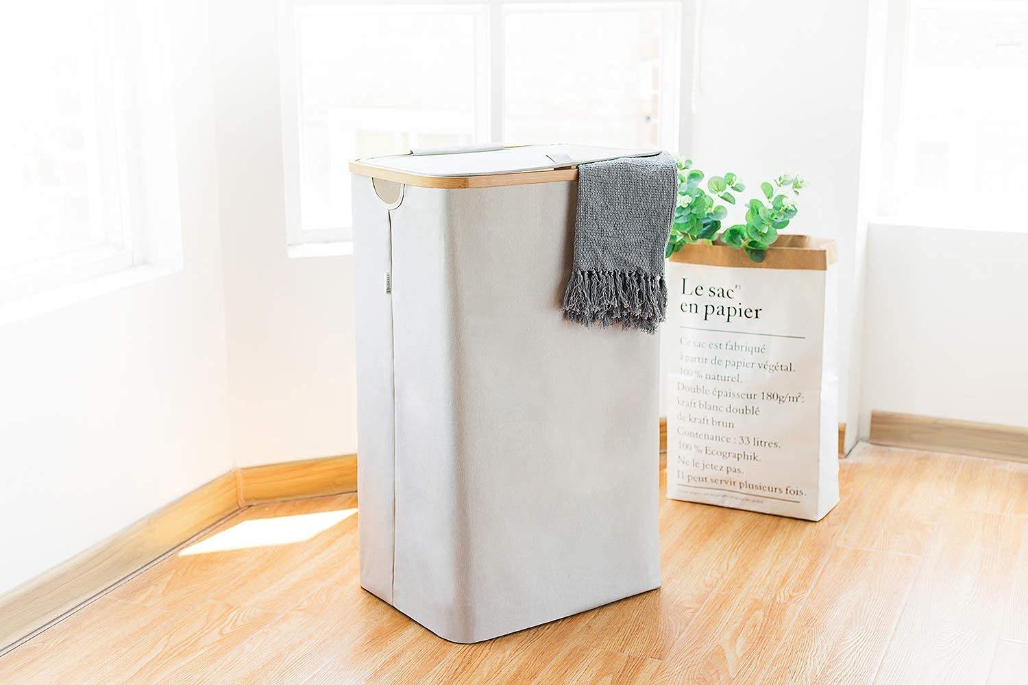 Wholesale 100 L Large Washing Baskets Bathroom Bin Bamboo Laundry Baskets with Handles Lid Removable laundry bag for Bedrooms