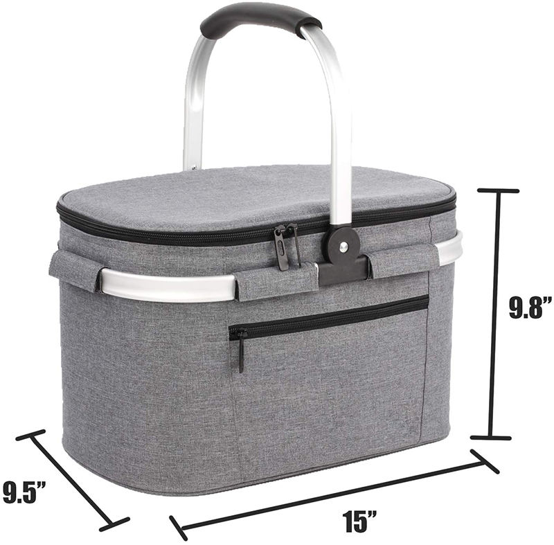Family travel large cooler baskets shopping grocery folding leakproof insulated picnic basket with lid