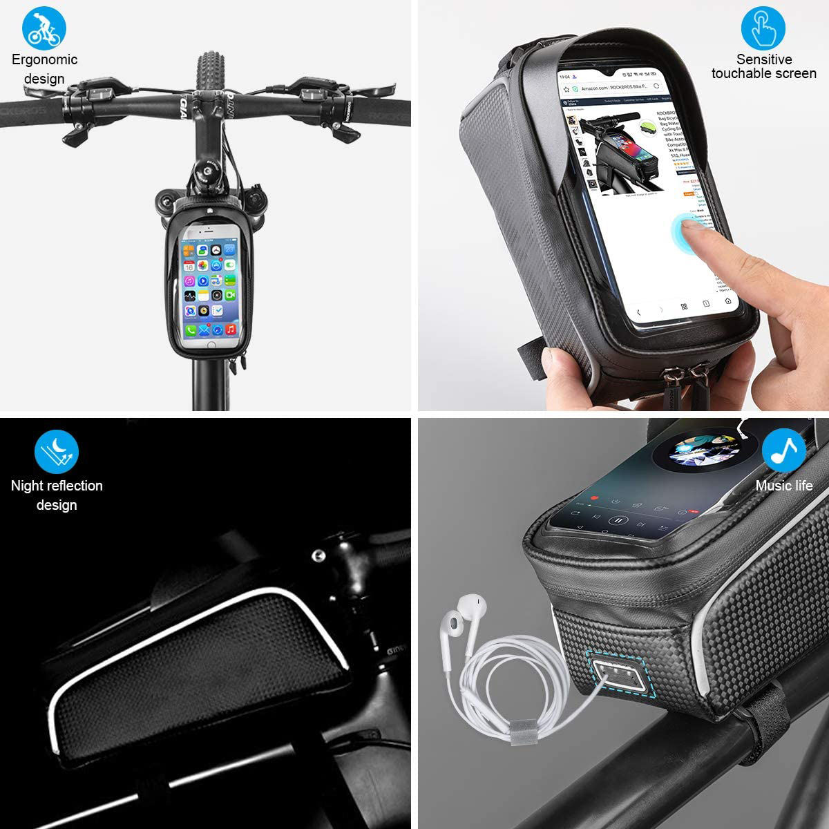 Bike Phone Front Frame Bag Bicycle Bag Waterproof Bike Phone Mount Top Tube Bag Bike Phone Case Holder Accessories Cycling Pouch
