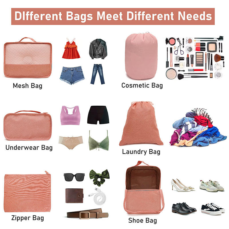 Waterproof durable 8 pcs set clothes bags cosmetic bag pack travel packing cubes for luggage