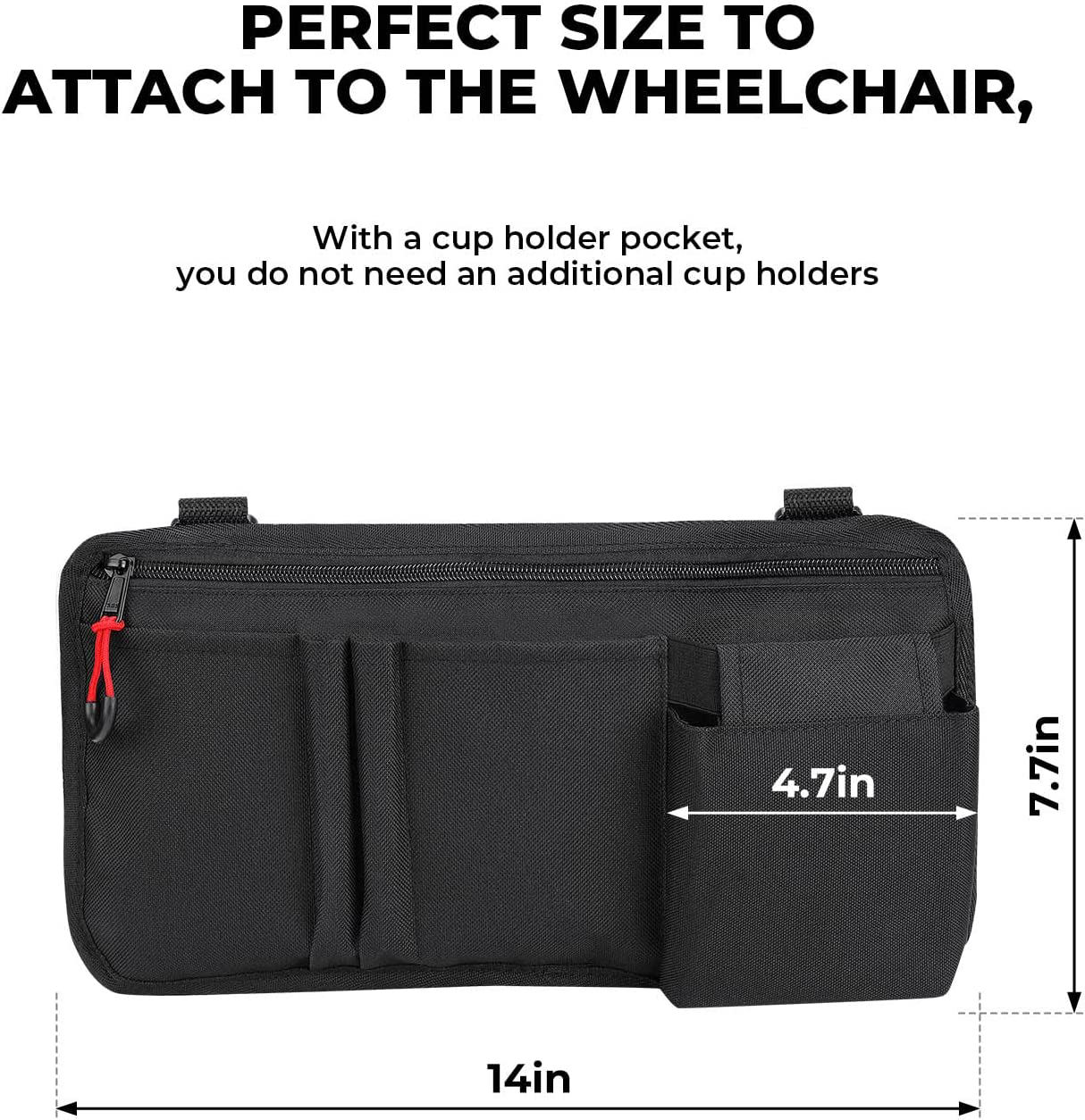 Durable Light Weight Waterproof Oxford Fabric Wheelchair Side Bag Walker Pouch Bag Organizer With Cup Holder