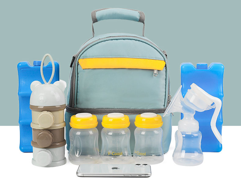 Freezer double layer lunch cooler bag insulated baby bottle bag backpack reusable 6 bottles breast milk cooler bag
