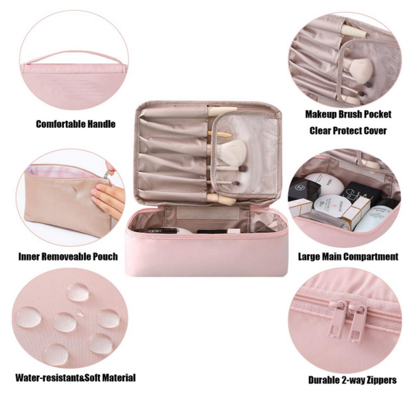 Borsa da toilette extra large da 2 pezzi borsa cosmetica portatile per pennelli oem da viaggio