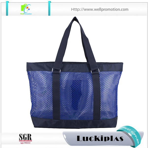 열려있는 정면 주머니를 가진 도매 분홍색 여자 핸드백 메시 바닷가 끈달린 가방