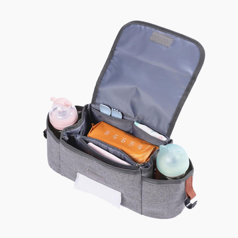 Heavy Duty Stroller Organizer Bag Universal Stroller Accessories Bag with 2 Cup Holders Multiple Pouches for Bottle Diaper