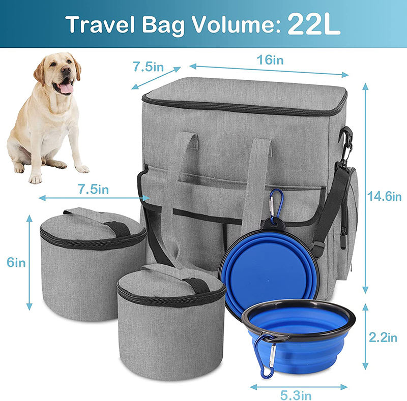 Airline Approved All in One Weekend Dog Travel Kit Pet Tote Organizer Supplies Travel Bag with 2 foldable Water Bowls