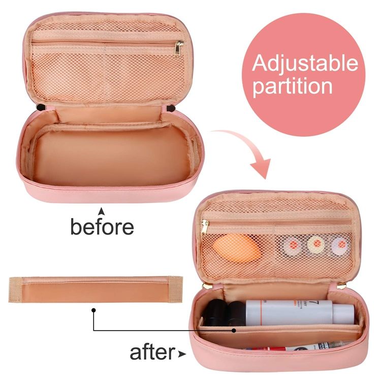 Portable Waterproof Travel Toiletry Bag Lovely Pink Color Women Make Up Organizer Bag With Brush Slot Pockets