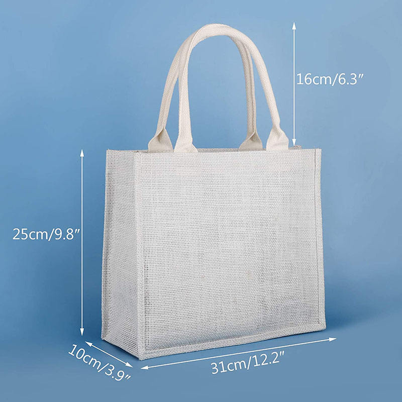 White Color Custom Logo Burlap Jute Tote Grocery Shopping Bag for Embroidery Diy Art Craft