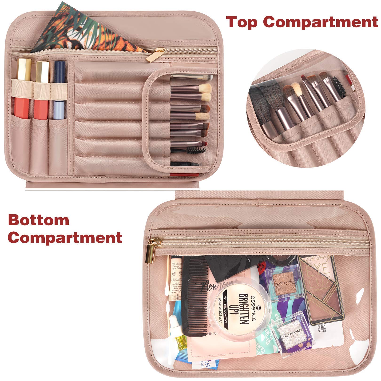 Toiletry Bag Hanging Travel Makeup Bag for Women Large Waterproof Cosmetic Bags Travel Organizer Full Sized Container with Elastic Band Holders for ToiletriesCosmetics