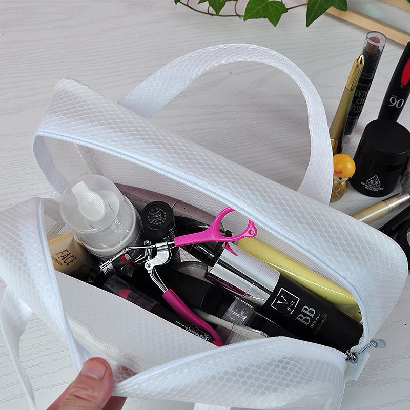 Custom logo travel toiletry bag pvc mesh makeup bag waterproof transparent cosmetic bag