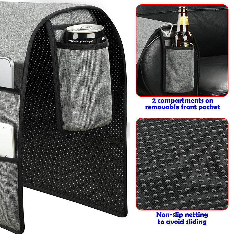 Multi-functional Anti Slip Sofa Armrest Organizer Hanging Bag TV Remote Control Magazines Tablet Cup Holder