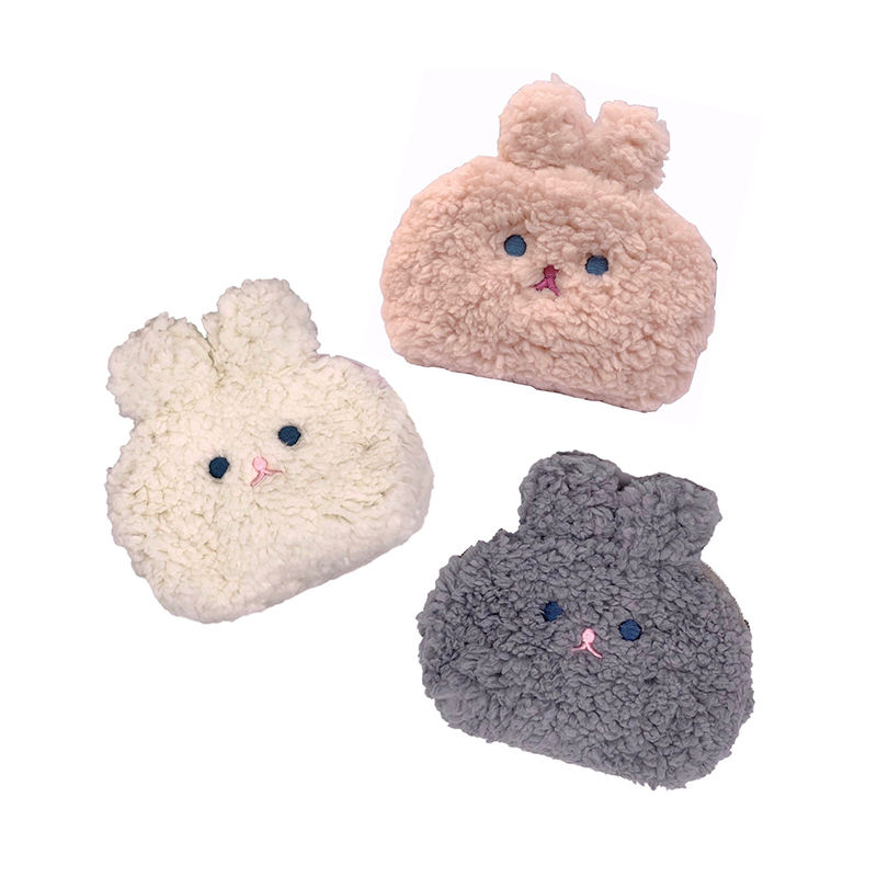 Student small plush embroidery earphone key coin storage bag change purse girls mini coin bag