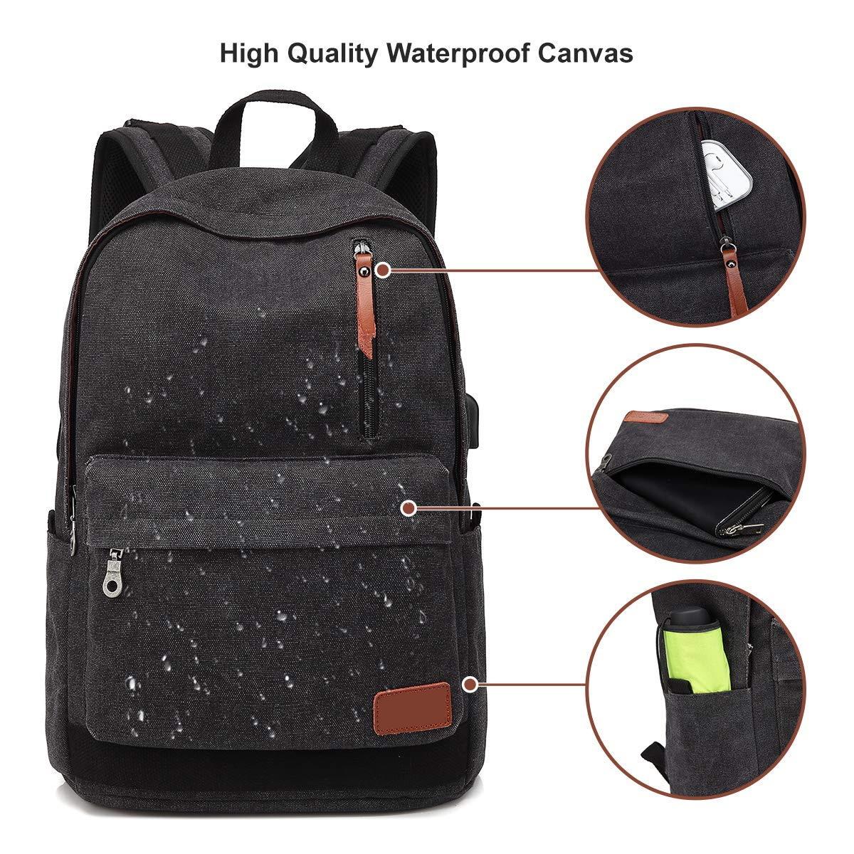 Waterproof School Backpack With USB Charging College Backpack Canvas Laptop Backpack