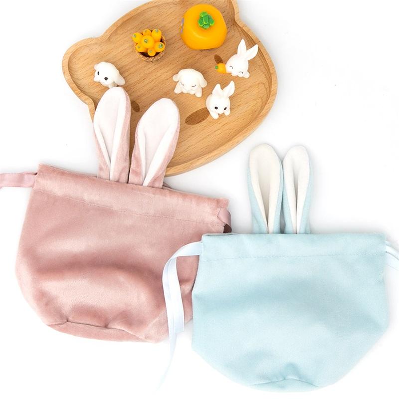 Cute Candy Color Velvet Christmas Halloween Candy Bag Rabbit Ear Easter Drawstring Gift Bags