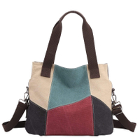 Fashion Hobo Multi-Color Splice Shoulder Cross-body Handbags Tote Bag Canvas Hand Purses For Women