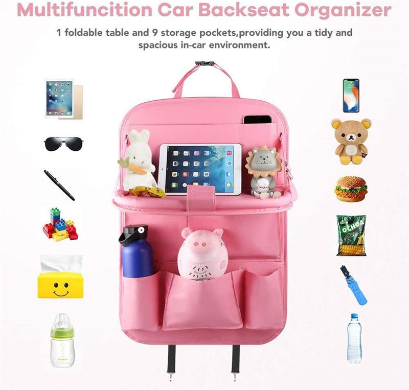 Car Storage Organizer with Foldable Table Tray Tab Car Back Seat Organizer with Tray Chair Organizer Car Seat Back Storage Bag