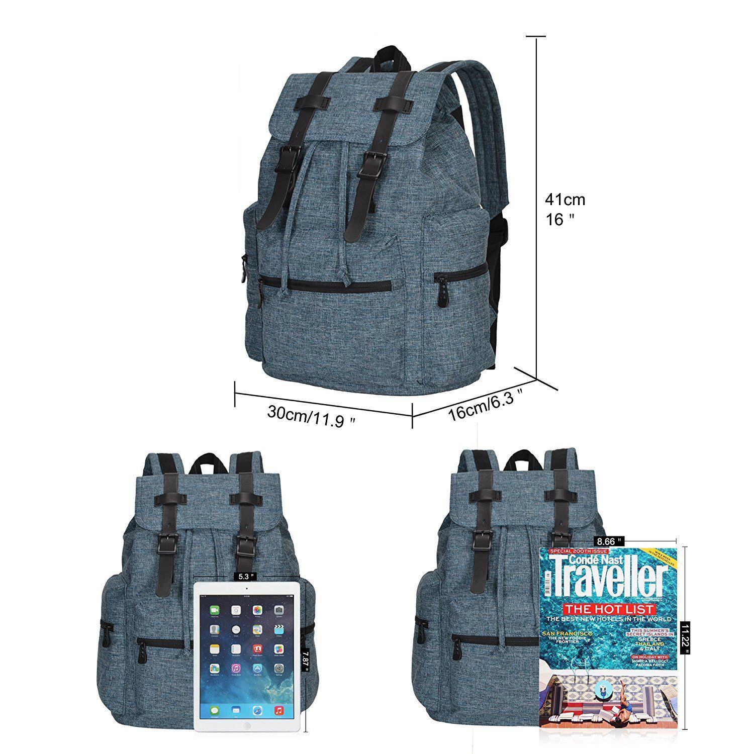 십대를 위한 빈티지 플랩 배낭 캔버스 졸라매는 끈 배낭 여행 하룻밤