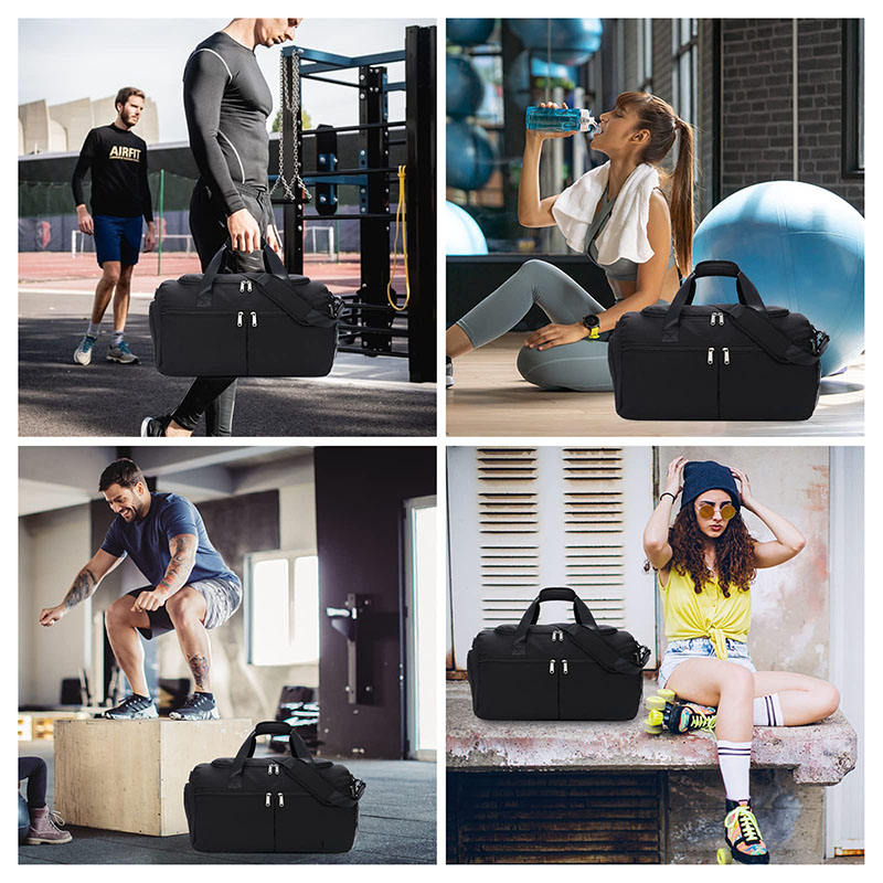 Factory custom designer travelling men women black fitness dancing carry on sports gym duffel bag plain sneaker duffle bag