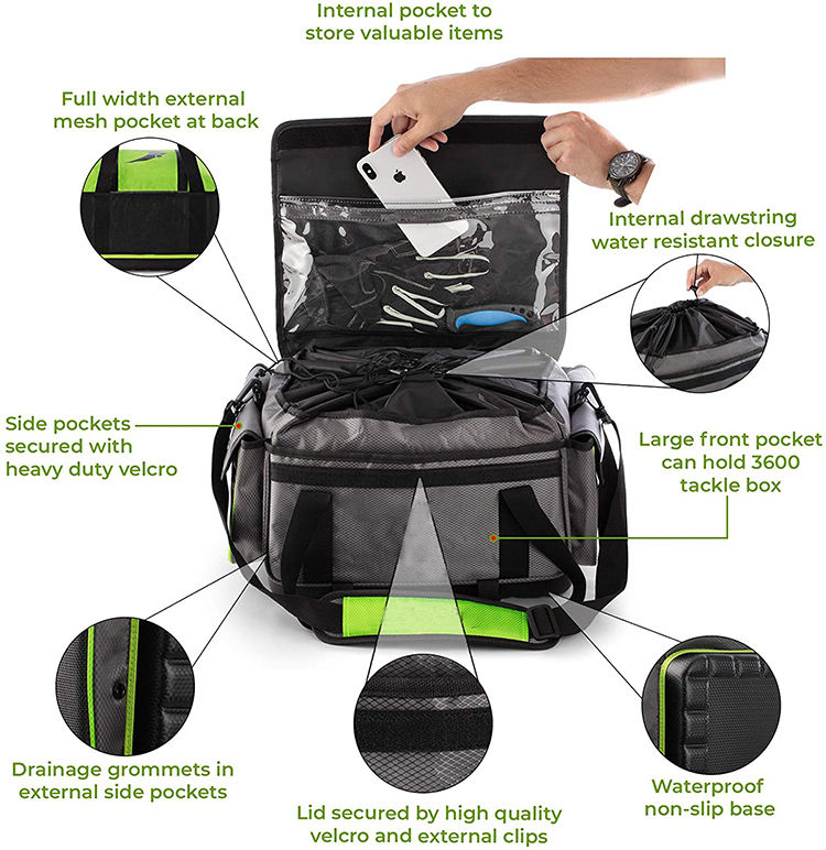 Durable Large Storage Bag Outdoor Water-Resistant Fishing Tackle Bags Fish Food Bag