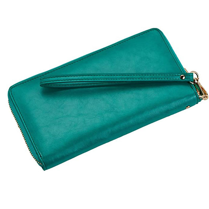 custom women pu leather clutch wallets zip around wristlet purse ladies travel money bag