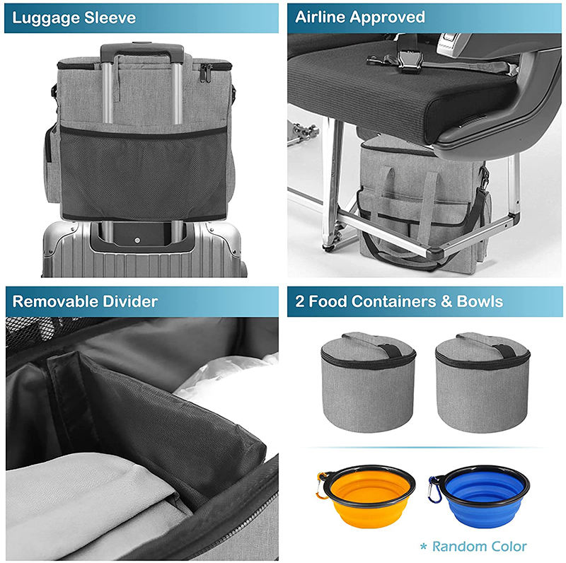 Airline Approved All in One Weekend Dog Travel Kit Pet Tote Organizer Supplies Travel Bag with 2 foldable Water Bowls