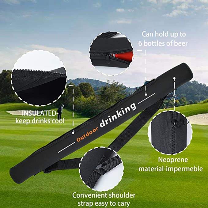 Portable 7-Can Insulated Cooler Beer Sleeve Golf Cooler Beer Bag Cooler Tube with Adjustable Shoulder