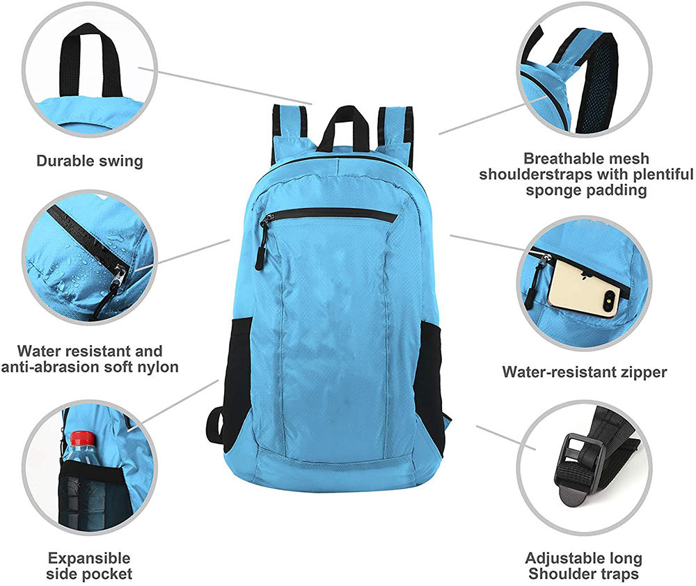 Custom Recycled plastic bottle backpack foldable outdoor hiking camping daypack Collapsible for women and men