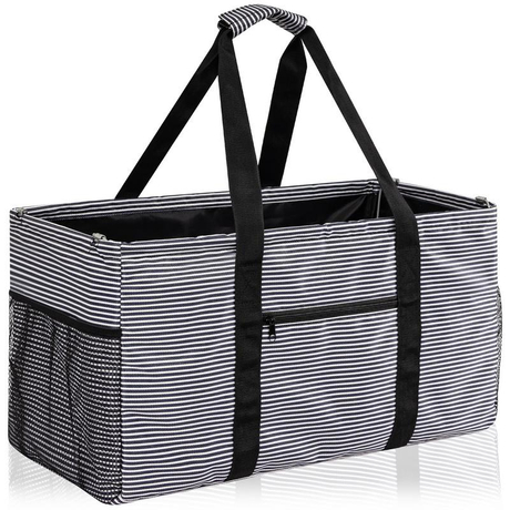 Extra Large Striped Woman Multifunctional Wireframe Shopping Totes Utility Tote Bag for Gym Beach Travel Picnic