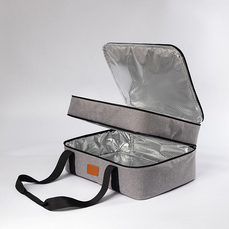 Double Compartment Portable Polyester Thermal Lunch Insulated Cooler Bags Bento Box Tote Bag